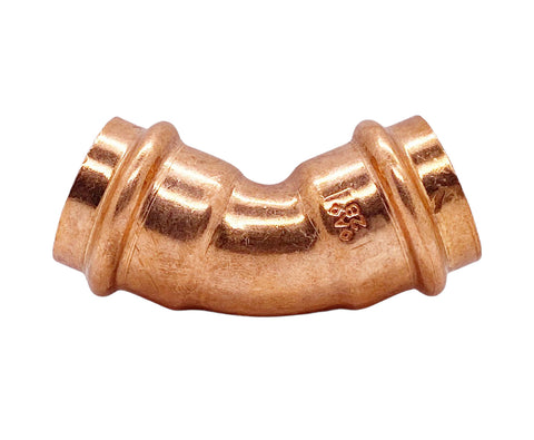 Kupfer Pressfitting Bogen 45° I/I, DVGW, Kontur V