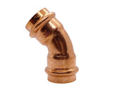 Kupfer Pressfitting Bogen 45° I/I, DVGW, Kontur V